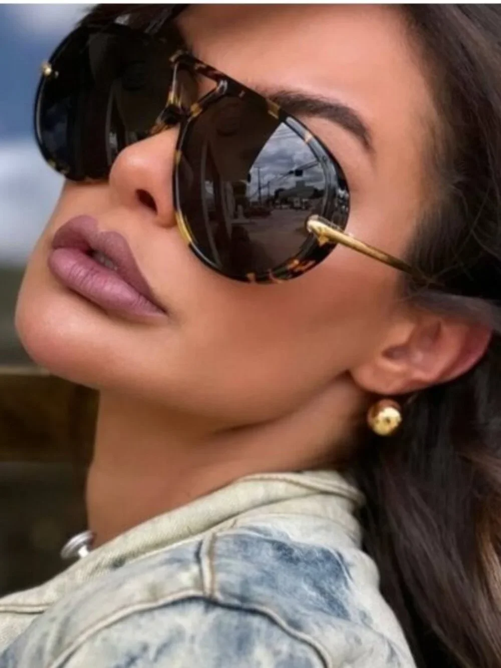 Bottega Veneta BV1273S 005 Geometric Sunglasses - Havana Gold/Grey